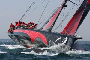 --NEWPORT--June 20, 2008: The Ken Read skippered "il mostro" (cq) sponsored by Puma and built by Goetz Custom Boats, Bristol, heads toward Bermuda after the start of the Newport to Bermuda Race. The Providence Journal/Frieda Squires