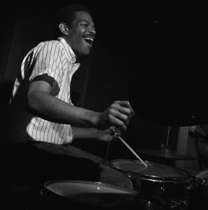Drummer Pete La Roca plays during the May 19, 1965 recording session for his album Basra.
